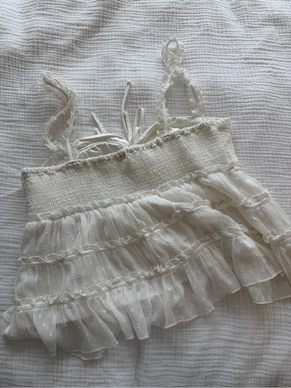 Free People White Smocked Ruffle Tiered Tank Top - Picture 3 of 3